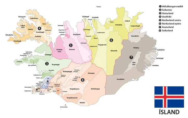 Carte Vectorielle Des Divisions Administratives Islande — Image vectorielle