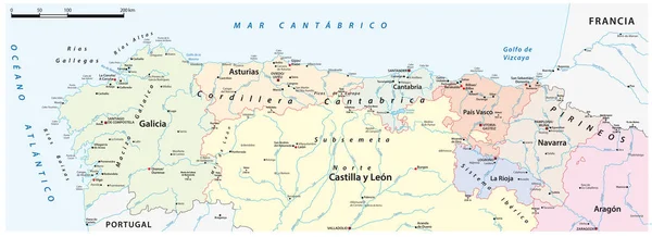 Mapa Vetorial Detalhado Das Províncias Norte Espanha — Vetor de Stock