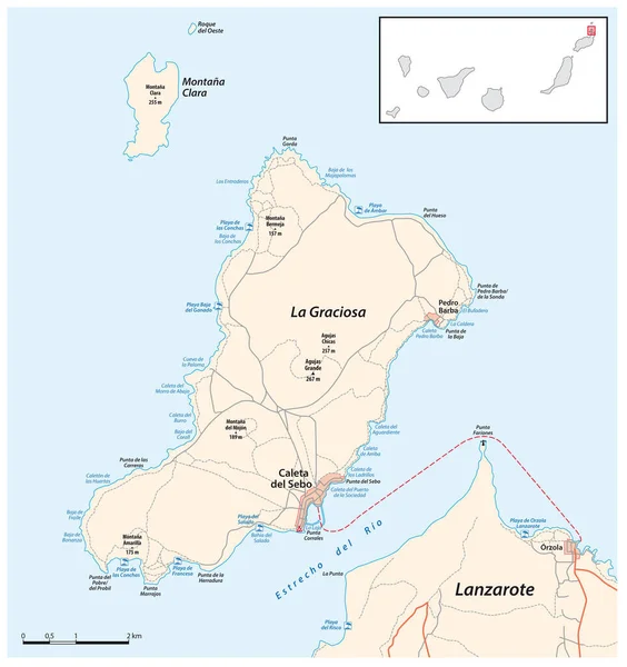Mapa Vetorial Ilha Canária Graciosa Espanha — Vetor de Stock