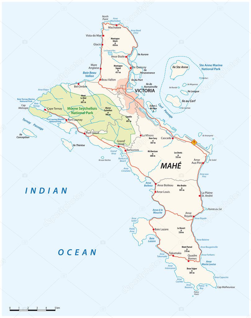 vector road map of Seychelles island of Mahe 