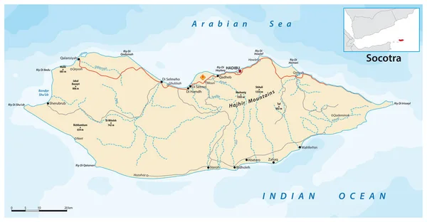 Vektor Térképe Jemeni Sziget Socotra — Stock Vector