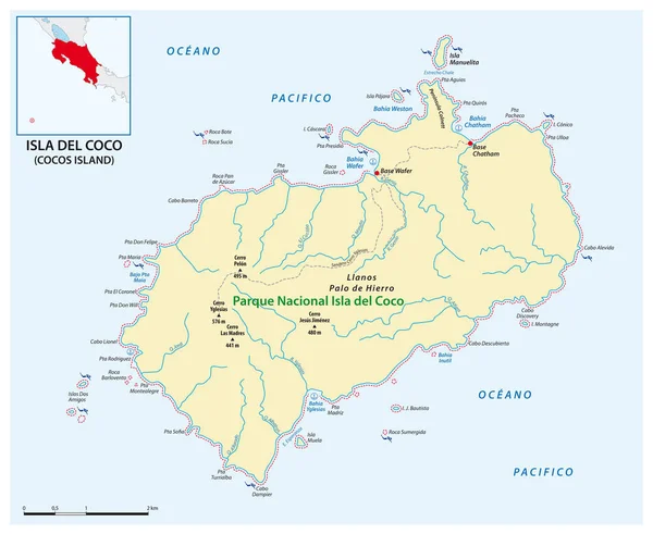 Mapa Costa Rico Pacyfiku Wyspa Kokosów — Wektor stockowy