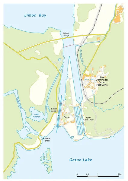 Mappa Vettoriale Delle Serrature Gatun Nel Canale Panama Settentrionale Panama — Vettoriale Stock