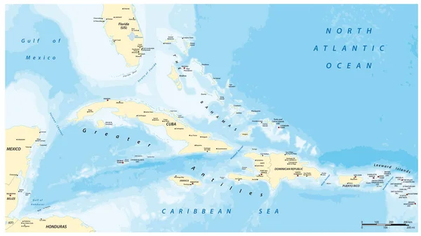 Mapa Vetorial Político Das Antilhas Maiores Com Rotulagem Inglês — Vetor de Stock