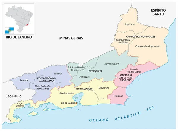 Mappa Delle Regioni Geografiche Centrali Immediate Rio Janeiro Brasile — Vettoriale Stock