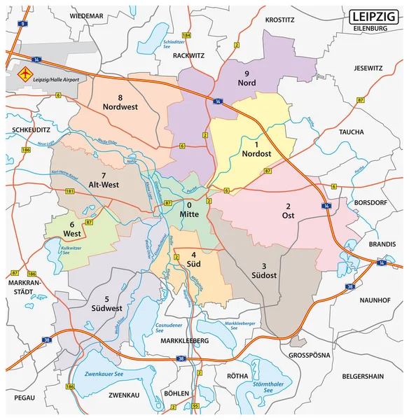 Mapa Rodoviário Administrativo Cidade Leipzig Alemanha — Vetor de Stock