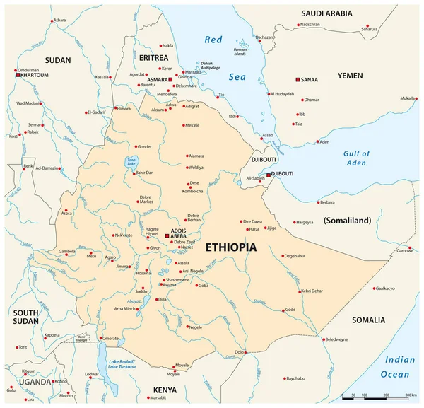 Vector Map Ethiopia Its Neighboring Countries — Vector de stock