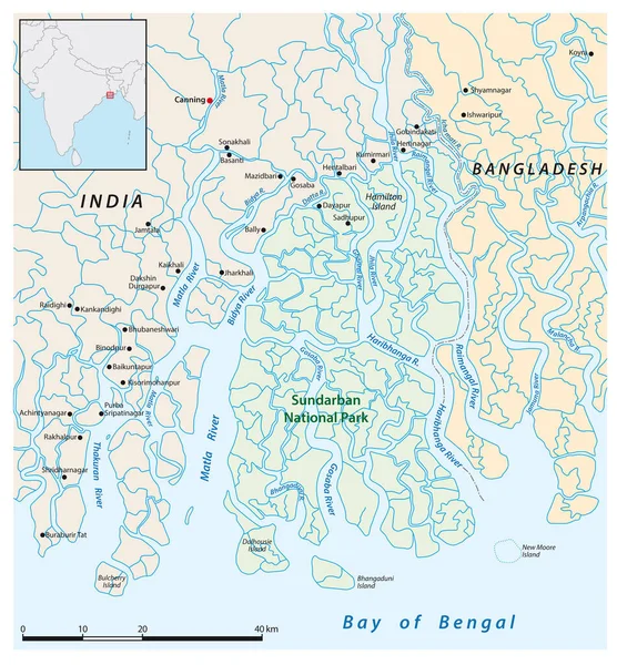 Mapa Vetorial Parque Nacional Índia Sundarban —  Vetores de Stock