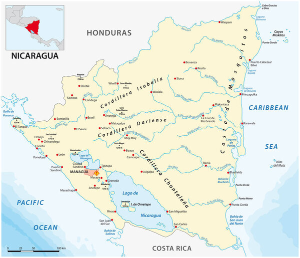 Векторная карта центральноамериканского штата Никарагуа