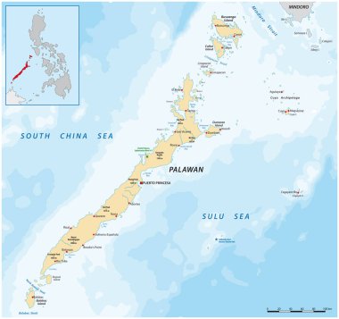 Batı Filipin Adası Palawan 'ın vektör haritası