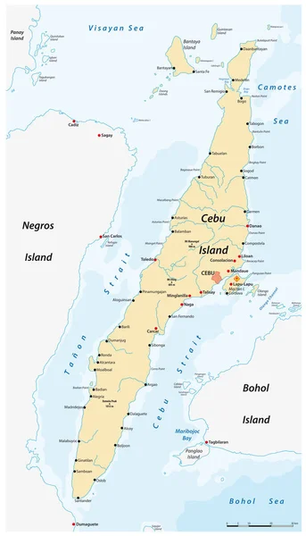 Mapa Vectorial Isla Filipina Cebú — Vector de stock