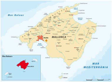 İspanyol Akdeniz adası Mallorca 'nın vektör haritası