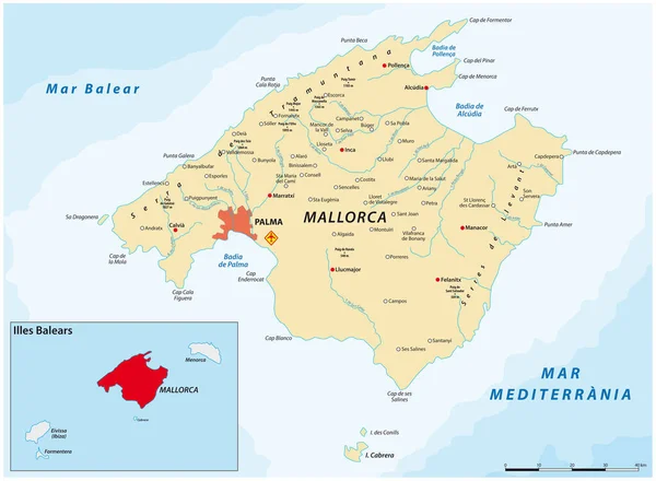 Mappa Vettoriale Dell Isola Mediterranea Spagnola Maiorca — Vettoriale Stock