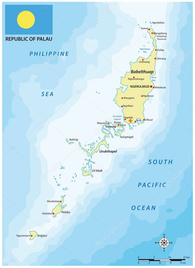 Vector map of the Pacific island nation of Palau