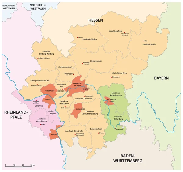 Mappa Vettoriale Della Regione Metropolitana Reno Meno Germania — Vettoriale Stock