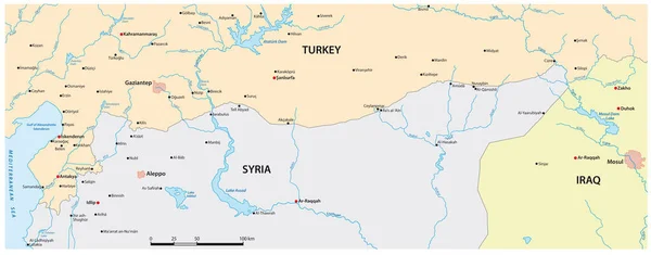 Vektorkarte Des Grenzgebiets Zwischen Syrien Und Der Türkei — Stockvektor