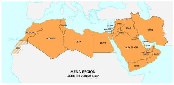 Mapa Região Mena Oriente Médio Norte África —  Vetores de Stock