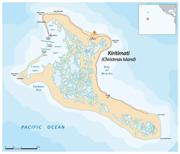 Vectorkaart Van Kiritimati Island Een Atol Van Kiribati — Stockvector