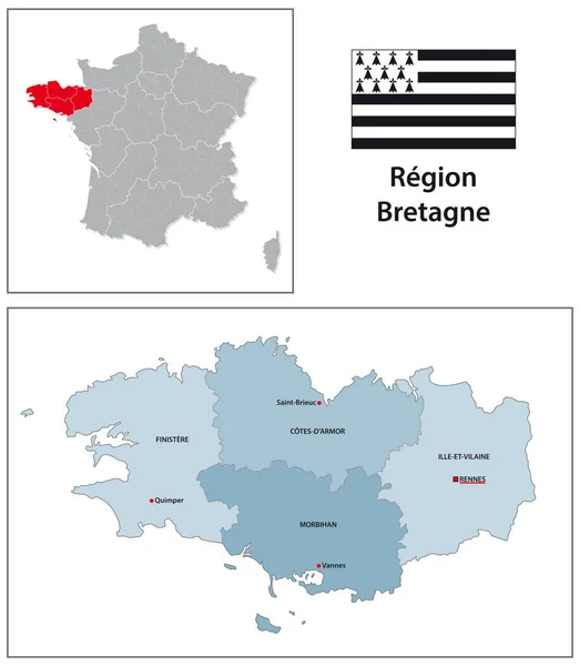 Verwaltungsvektorkarte Mit Flagge Der Französischen Region Bretagne — Stockvektor