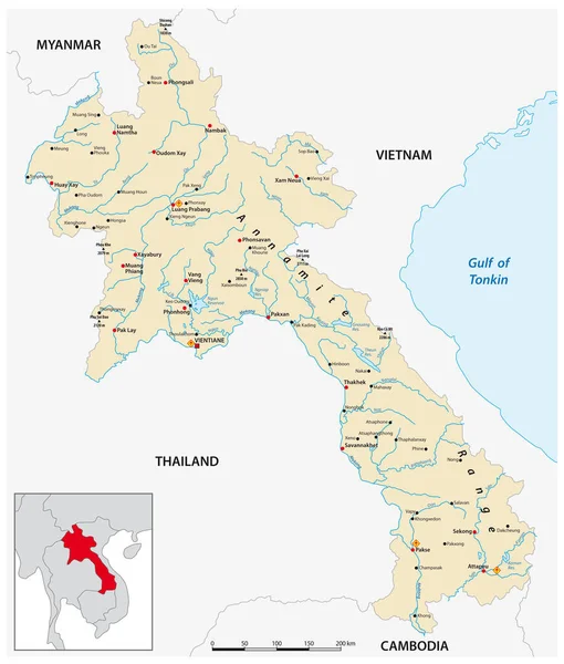 Mapa Vetorial República Democrática Popular Laos — Vetor de Stock