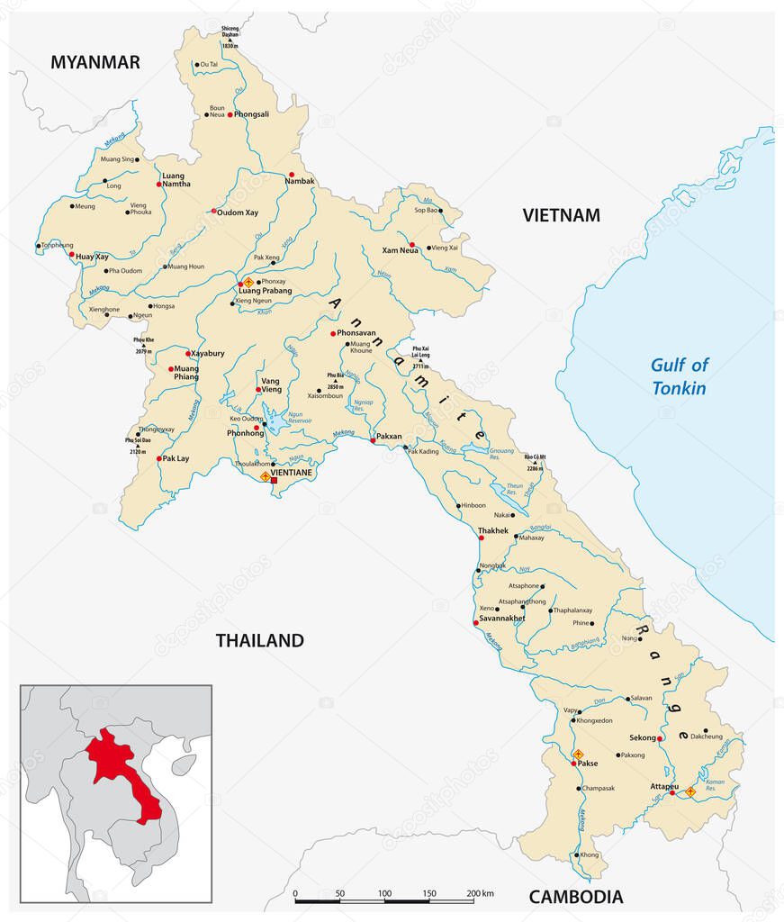Vector map of Lao Peoples Democratic Republic