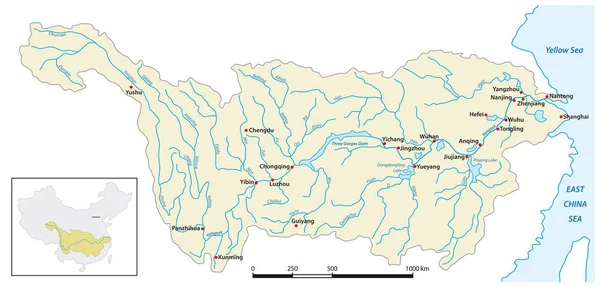 Векторна Карта Басейну Річки Янцзи Китай — стоковий вектор