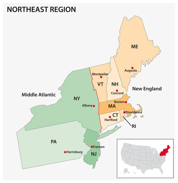 Administrative Vector Map Census Region Northeast — Stockový vektor