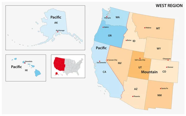 Peta Vektor Administratif Wilayah Sensus Amerika Serikat Barat - Stok Vektor