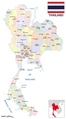administrative vector map of the kingdom of thailand with flag
