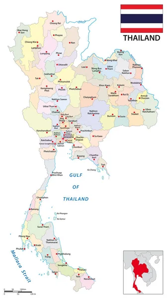 Administrative Vector Map Kingdom Thailand Flag — Vettoriale Stock
