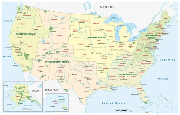 Peta Vektor Taman Nasional Amerika Serikat - Stok Vektor
