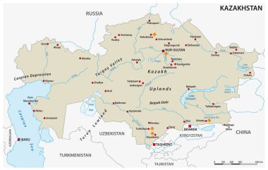 Vector map of the Central Asian state of Kazakhstan