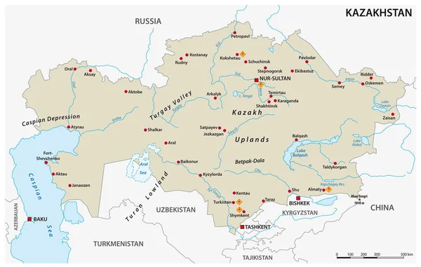 Vector Map Central Asian State Kazakhstan — Vector de stock