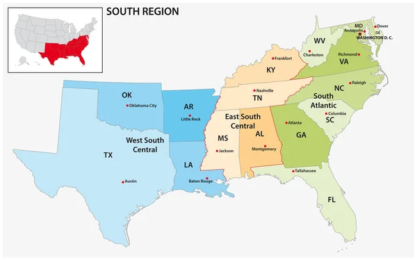 Administrative Vector Map Census Region South – Stock-vektor
