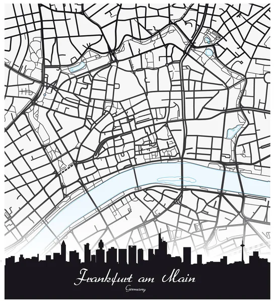 Road Map Silhouette Downtown Frankfurt Main Germany — ストックベクタ