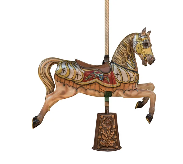 Old Wooden Carousel Horse Isolated White Background — 스톡 사진