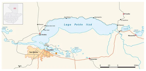 Vector Map Lake Peten Itza Guatemala — Stock Vector
