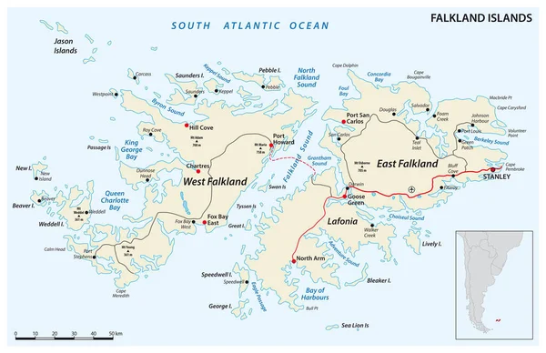 Falkland Islands Also Malvinas Vector Road Map — 图库矢量图片