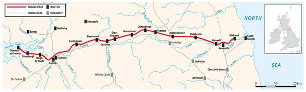 Map Roman Border Fortifications Hadrians Wall United Kingdom — Stock vektor