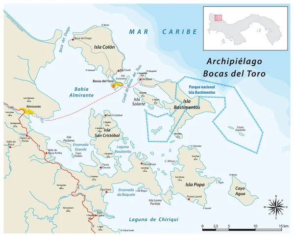 Mappa Vettoriale Dell Arcipelago Bocas Del Toro Panama — Vettoriale Stock
