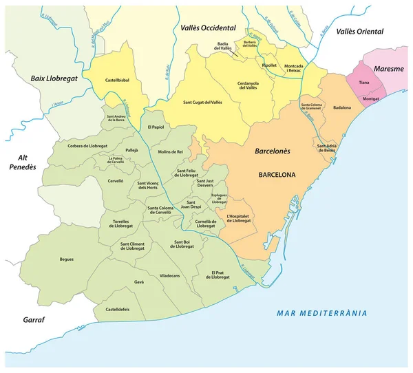 Mapa Vectorial Del Área Metropolitana Barcelona — Archivo Imágenes Vectoriales