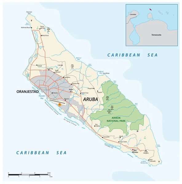 加勒比海中的Abc阿鲁巴岛路线图 — 图库矢量图片