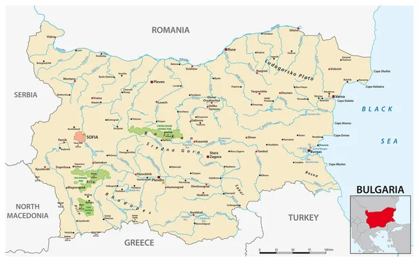 Mapa Wektorowa Południowo Wschodniego Kraju Europy Bułgarii — Wektor stockowy