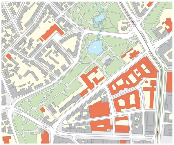 建物や通りのある地域の想像上のカダスタルマップ — ストックベクタ