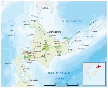 Japon adası Hokkaido 'nun haritası