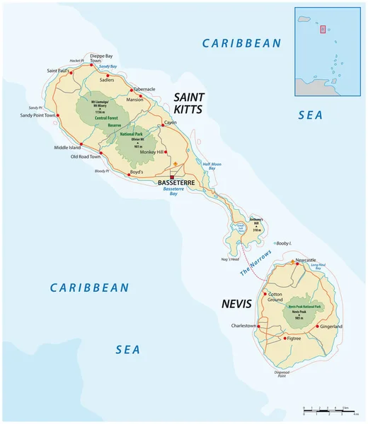 Santo Kitts Nevis Vector Hoja Ruta — Archivo Imágenes Vectoriales