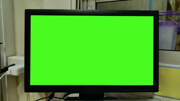 Närbild Laptop Grön Skärm Teknik Koncept — Stockfoto