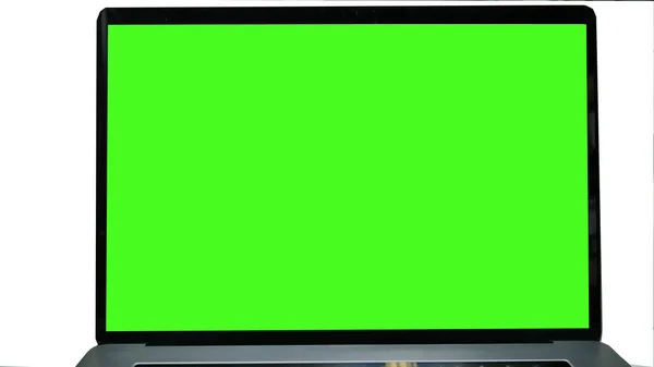 Chiudi Schermo Verde Del Computer Portatile Sfondo Bianco — Foto Stock