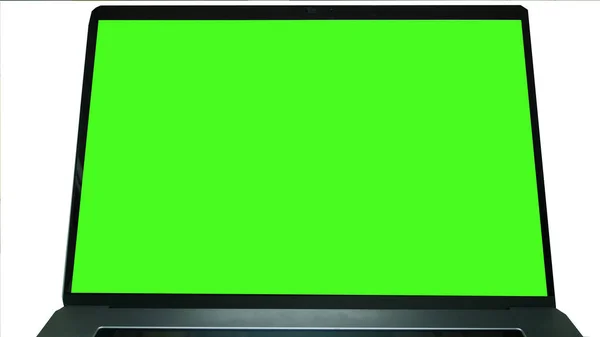 Закрыть Зеленый Экран Ноутбука Белом Фоне — стоковое фото