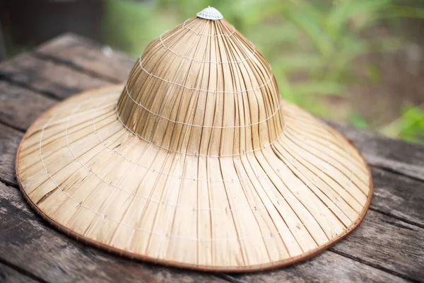 Cappello Bambù Vintage Vicino Sul Tavolo Woowd — Foto Stock